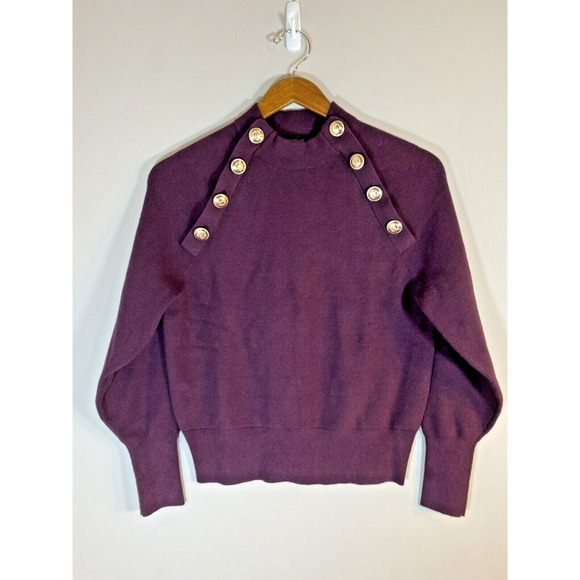 Ann Taylor‎ Button Mock Neck Sweater Womens Size SMALL Purple Nautical Pullover - Picture 1 of 6